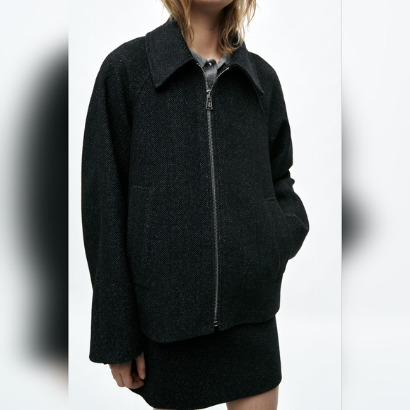 ZARA ZW COLLECTION WOOL BLEND JACKET WITH ZIP - Picture 4 of 11